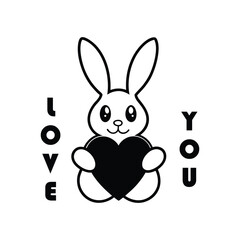 A cute rabbit holding a black heart