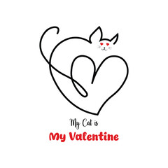 A line art of a cat form a heart icon