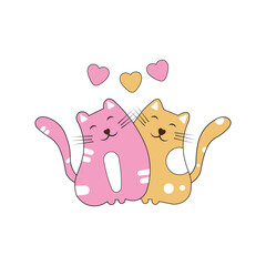 Cute love-couple cat sitting together with romance