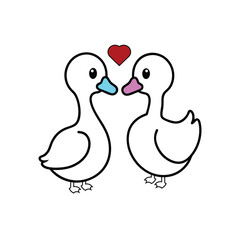 Duck couple standing face to face with love
