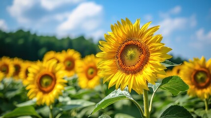 Fototapeta premium vibrant sunflower in a field under a blue sky