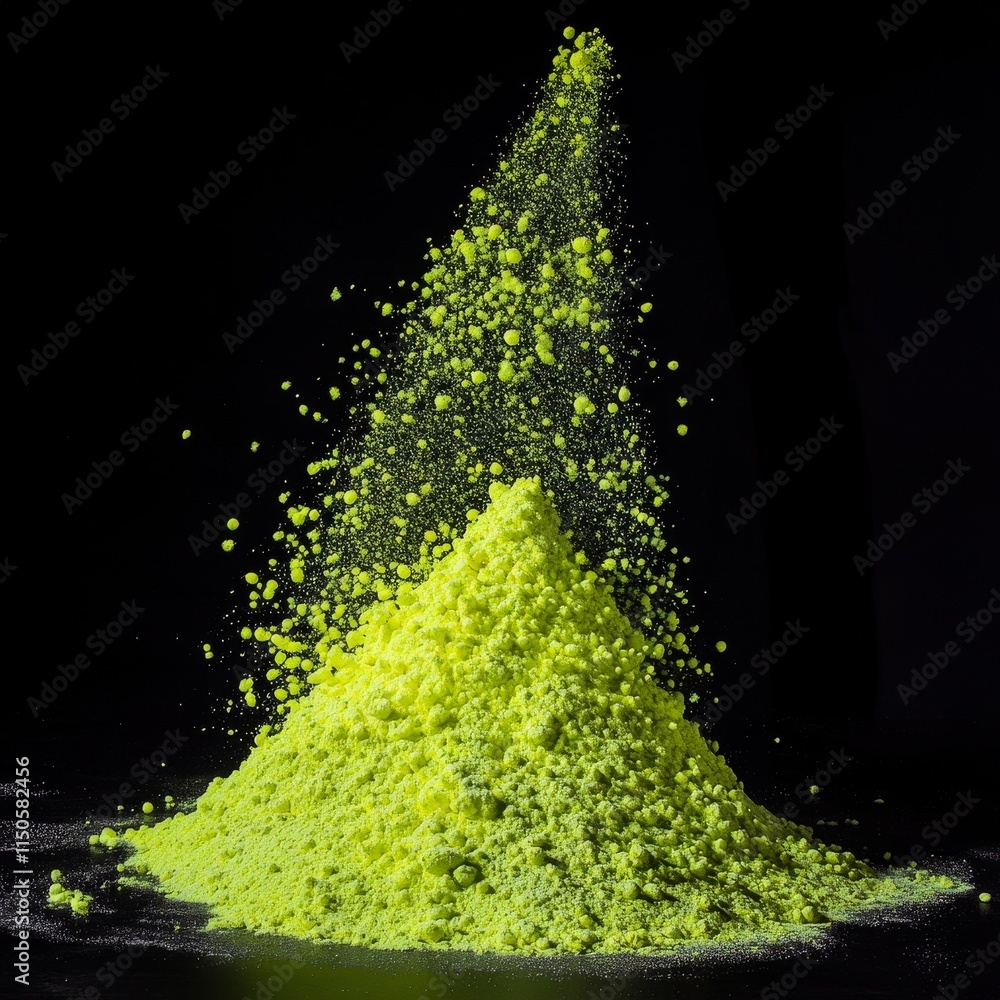 Aufkleber bright yellow powder creates a dynamic cloud of dust in a dark setting highlighting texture and move