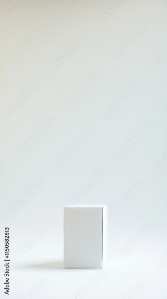 Poster minimalist white cube placed on light background, emphasizing simplicity and modern design in an art
