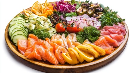 Colorful Gourmet Platter of Fresh Seafood and Vegetables