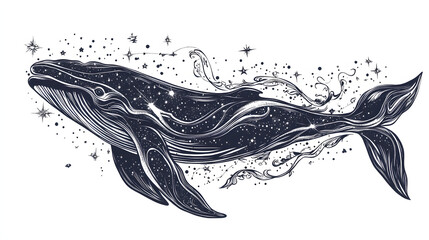 Fototapeta premium A dynamic tattoo design of a whale swimming through constellations.