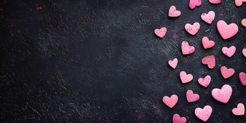 Black background with a large number of pink hearts