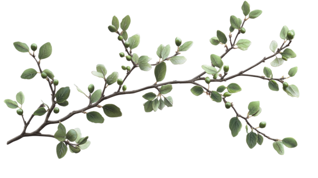 Elegant Branch with Green Leaves, Berries, and Natures Beauty