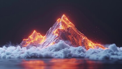 A majestic mountain range illuminated by glowing veins of light through its peaks