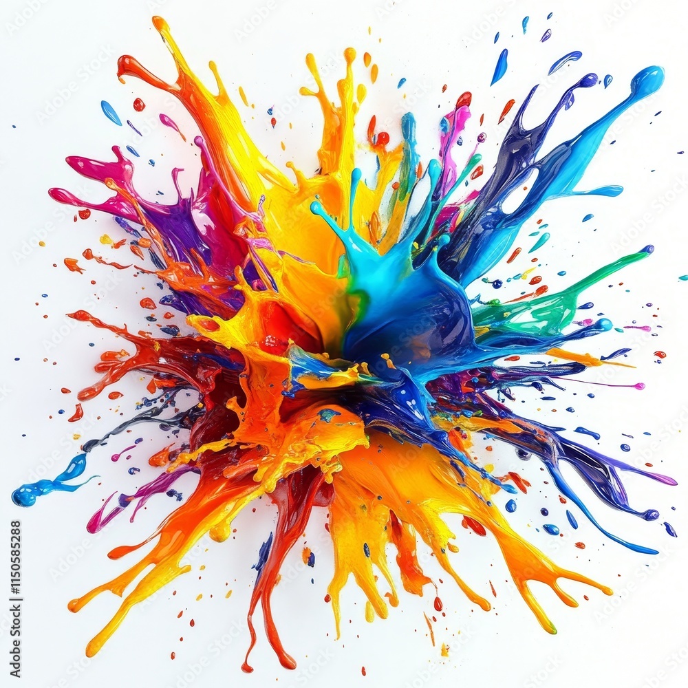 Poster colorful paint splashes create an artistic explosion on a white background during a creative art ses