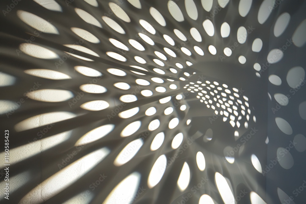 Fototapete Unique lighting patterns create captivating designs on the floor of an empty hallway during afternoon sunlight