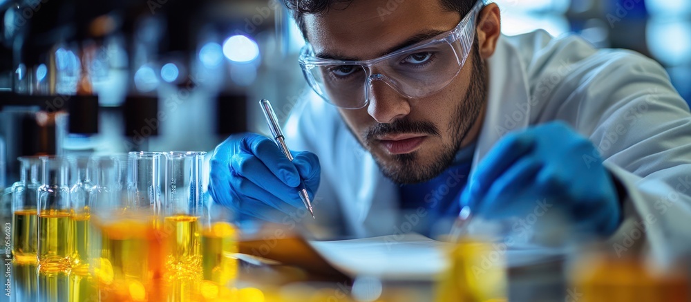 Aufkleber scientist working with samples in laboratory.
