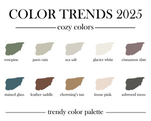 Color trends 2025. Cozy color palette. 10 harmoniously selected colors.