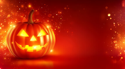 Glowing halloween pumpkin lantern on red background 3d jack s gourd banner for all hallows eve. Hallowed. Illustration