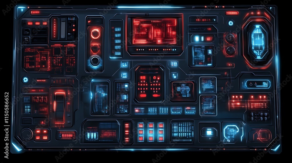 Poster futuristic sci fi control panel interface display