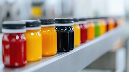 Vibrant Display of Colorful Jars on a Rustic Wooden Shelf Creating a Cheerful and Inviting Atmosphere in a Cozy Home Decor Setting