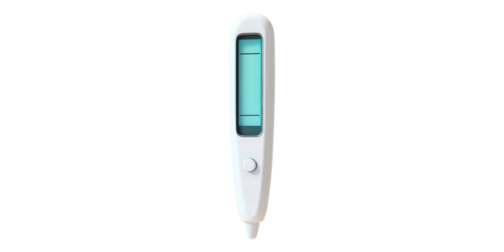 Digital thermometer with temperature display isolated on transparent background