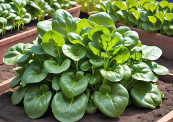 Fototapeta premium Vegetable Spinach Plants Grow Well Together In Most Gardens With Proper Care And Sunlight Exposure.