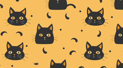 Black Cat Seamless Pattern Vector Illustration