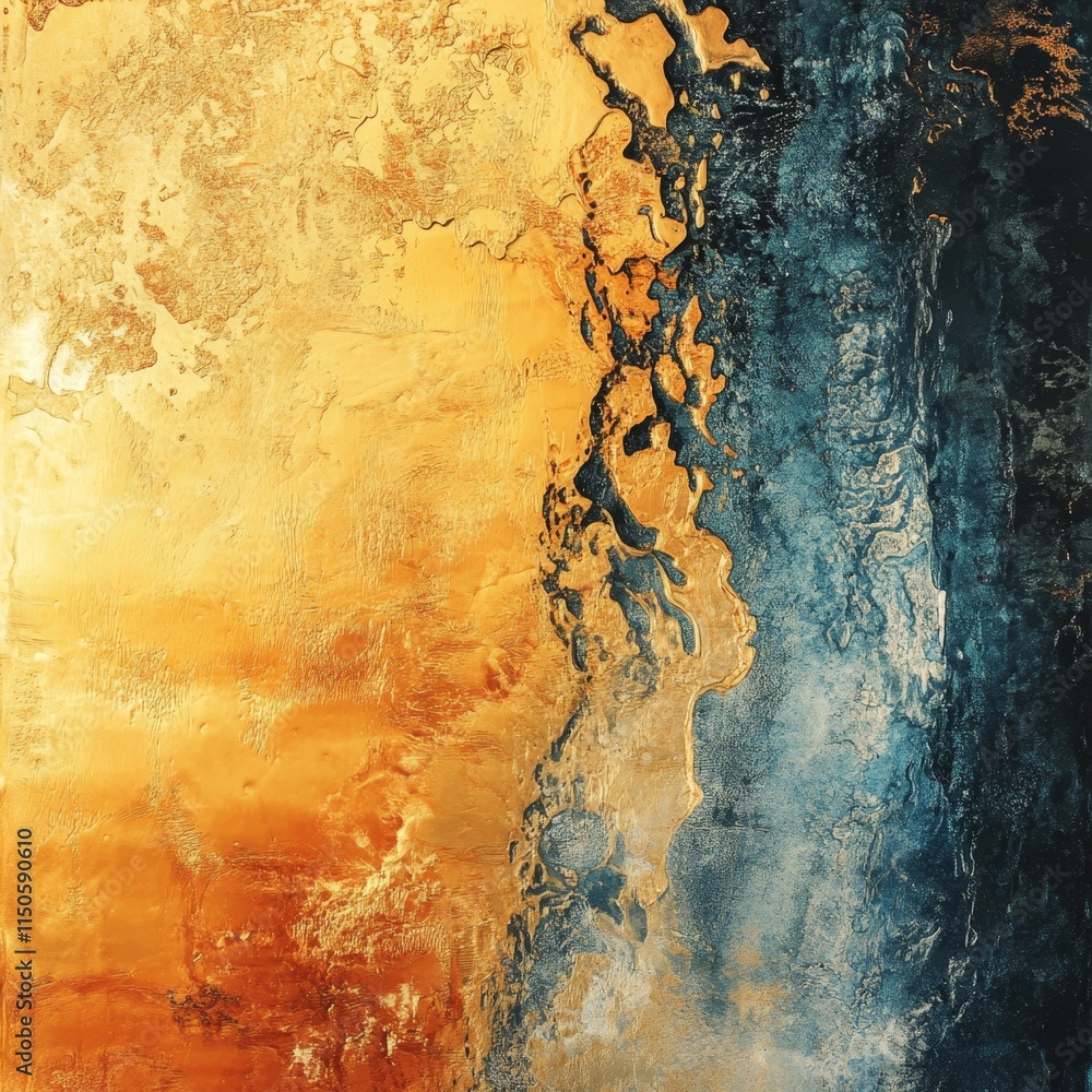 Aufkleber abstract composition featuring gold and blue textures with fluid patterns creating a striking visual
