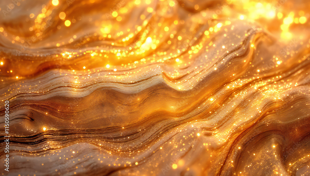 Wall mural closeup of a golden agate stone with intricate patterns and shimmering textures, displaying a vibran