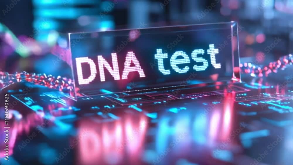 Poster colorful dna test representation glowing against a shimmering blue background with sparkling lights