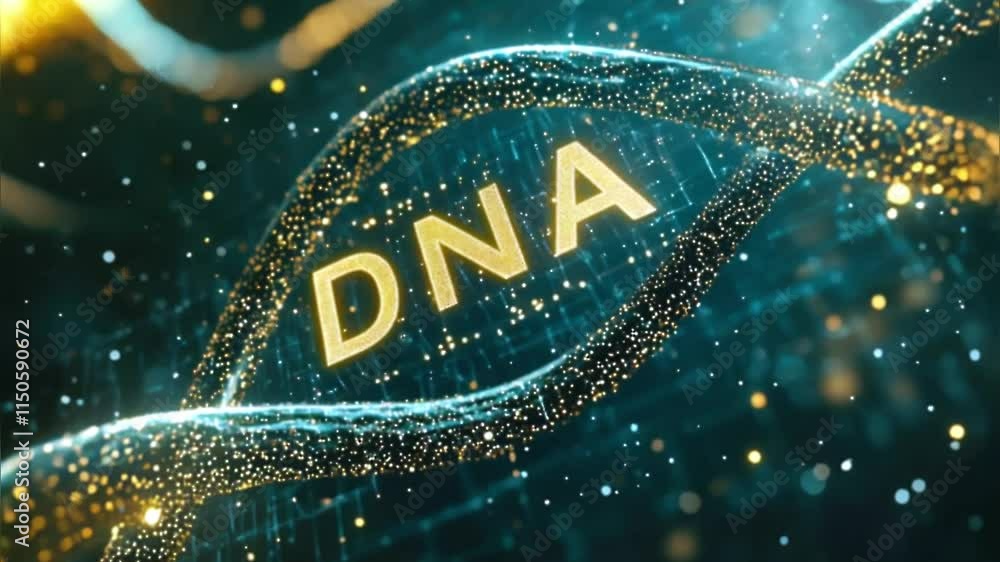 Poster colorful dna text representation glowing against a shimmering blue background with sparkling lights