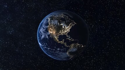 Nighttime Earth View: Illuminated North America Continent Highlighting Energy and Industry from Outer Space