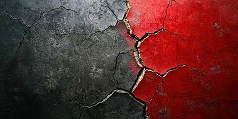 Wall with a crack in it and a red paint splatter
