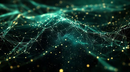Obraz premium Complex Network of Glowing Particles Interacting in a Digital Space, Showcasing Abstract Connections and Vibrant Colors During a Virtual Exploration Event