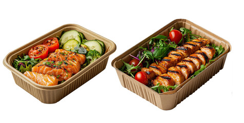 food in cardboard boxes, environmental conservation and recycling concept.
