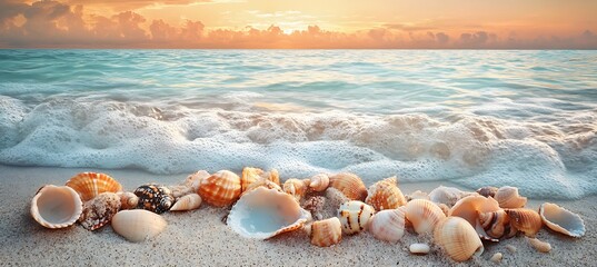 Gentle Waves and Seashells: A Peaceful Beach at Sunrise