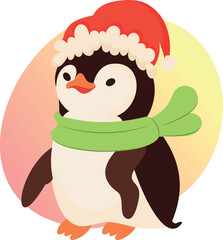 Penguin in christmas hat.Vector illustration.