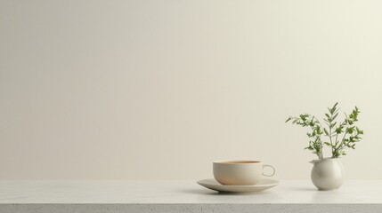 Serene Lion's Mane Tea Setting Amid Minimalist Decor Promoting Relaxation