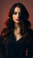 marvelous beautiful brunette posing in the studio - hair styling, minimalism, with white tones