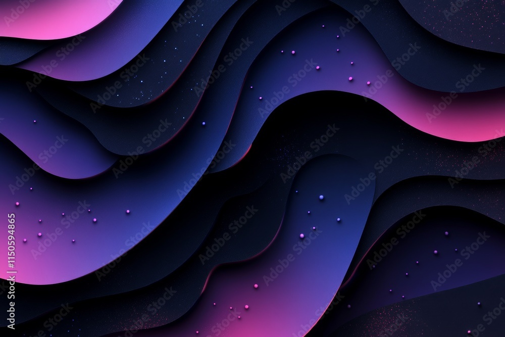 Poster colorful abstract wave pattern with gradient shades representing depth and movement in digital art