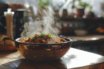 Steaming bowl of hearty pasta delight