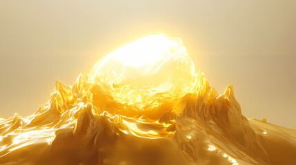 A glob of golden slime sitting on a white background surrounded by a halo of light, illuminated, hallowed, warm, glowing. Hallowed. Illustration