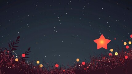 Magical Night Sky with Glowing Star and Fairy Lights