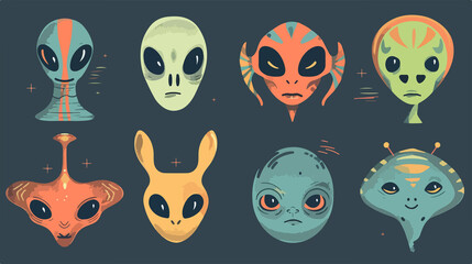 Fototapeta premium Colorful Cartoon Alien Set Flat Vector Illustration