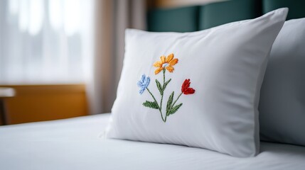 Elegant Pillow with Intricate Flower Embroidery Showcasing Delicate Craftsmanship and Soft Fabric Creating a Cozy and Inviting Home Decor Accent Piece