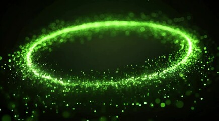 Glowing green particle ring pulsating in mesmerizing motion