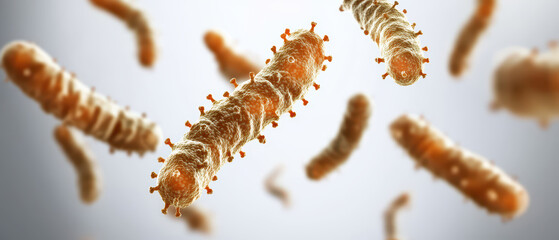 Close up of conceptual microbiology showcasing bacteria in motion, highlighting their intricate structures and vibrant colors