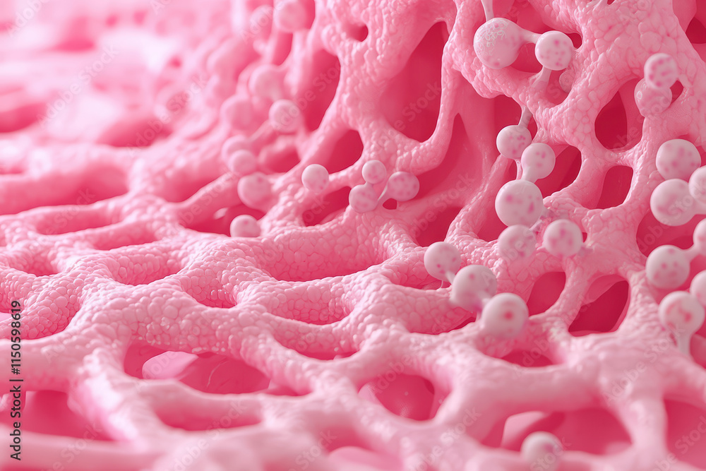 Poster close up view of pink conceptual pathology, showcasing intricate textures and structures. this highl