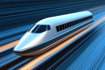 Fototapeta premium Sleek, futuristic train speeds through dynamic blue background, showcasing advanced transportation technology