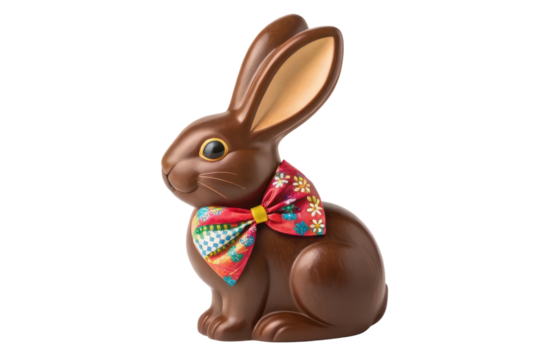 Chocolate bunny decoration for spring celebrations, cut out - stock png.