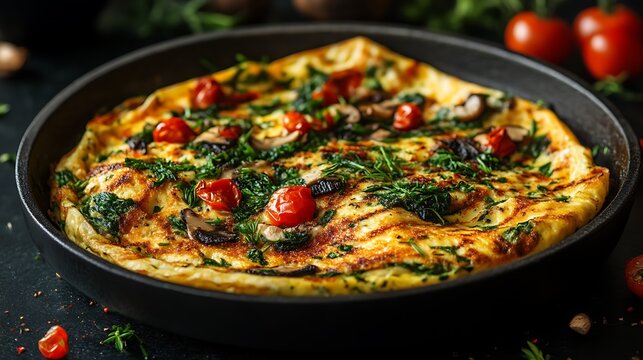 Savory Spinach Mushroom Omelette with Tomatoes and Herbs