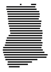 Abstract map of Ghana showing the country with horizontal black lines