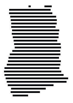 recommend clip art: Abstract map of Ghana showing the country with horizontal black lines