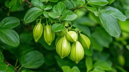 Griffonia plant with vibrant green leaves and seeds in West Africa