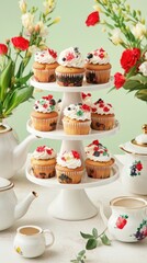 Delightful sunday brunch with vintage cupcakes cozy kitchen dessert showcase bright atmosphere festive vibes
